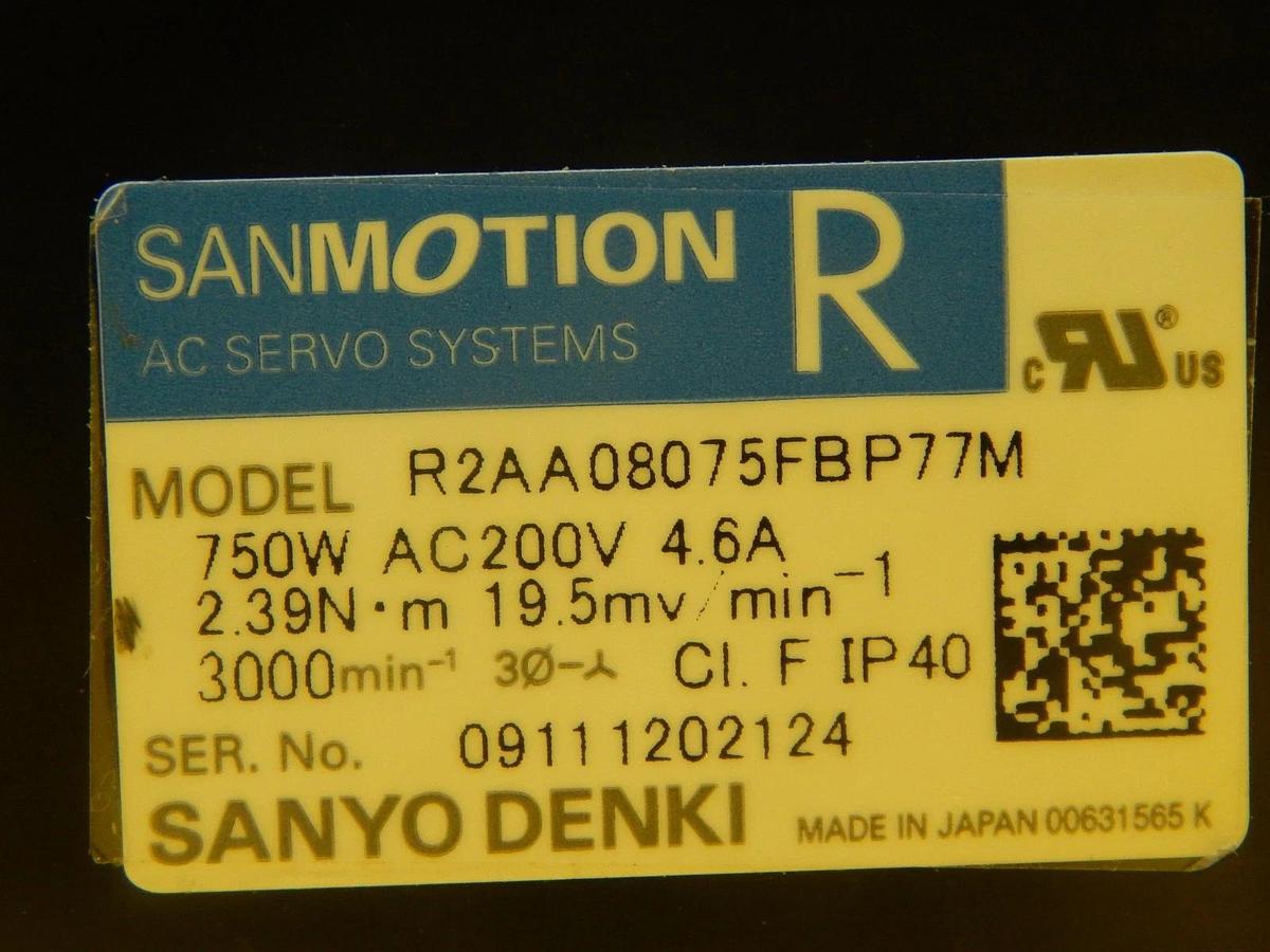 Used Sanyo Denki R2AA08075FBP77M AC Servo Motor SANMOTION R Hirata HQPLP-2DHP Used