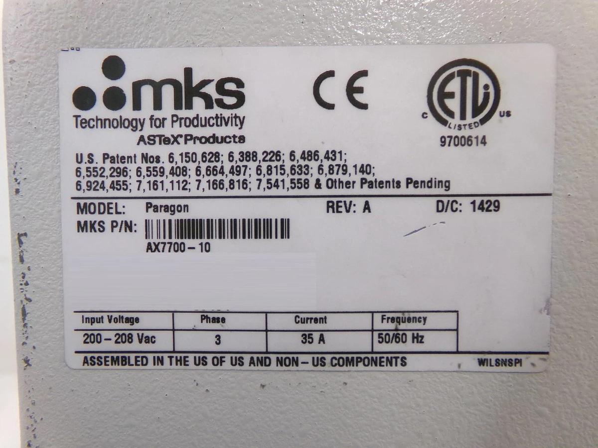 Used ASTRON Paragon MKS Instruments AX7700-10 RPS Remote Source Plasma ASTeX Surplus