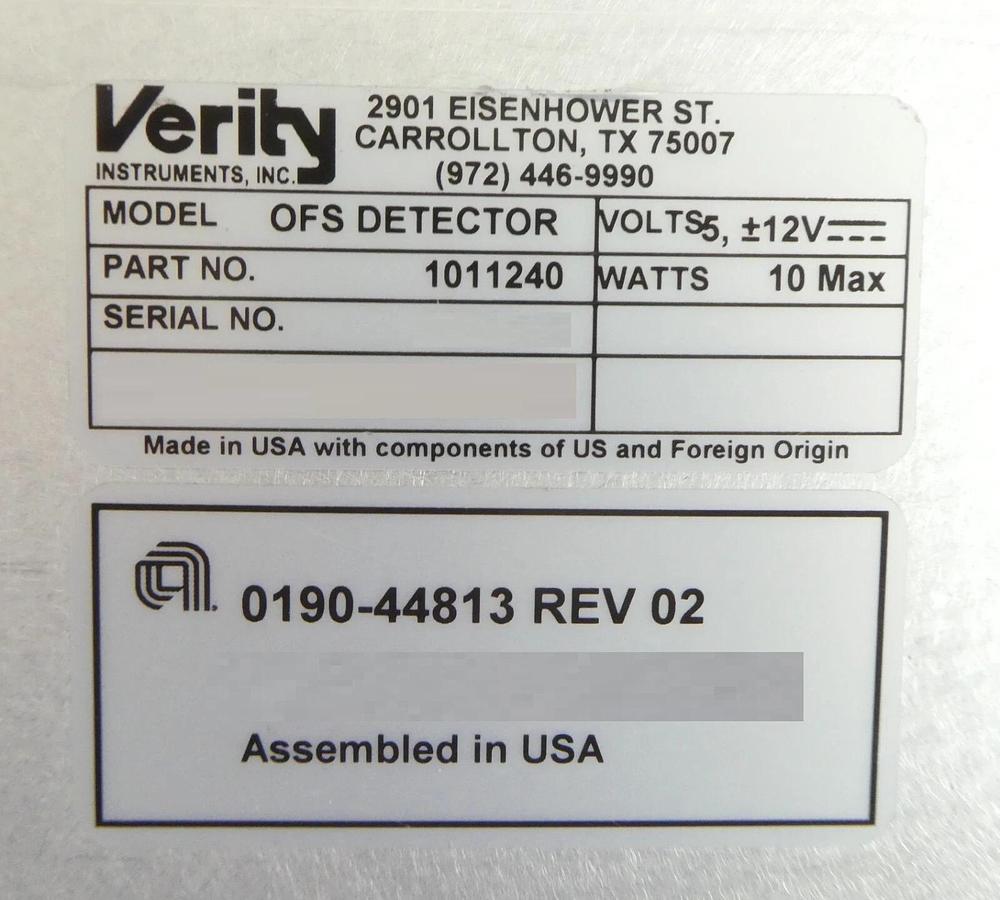 Used Verity Instruments 1011240 OFS Detector Module AMAT 0190-44813 Working Surplus