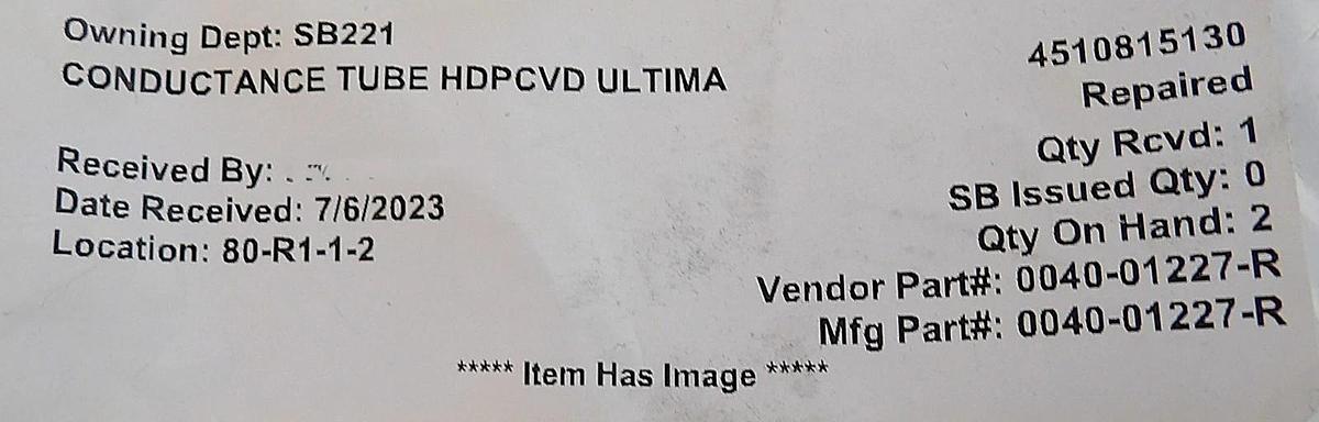 AMAT Applied Materials 0040-01227 HDPCVD Conductance Tube ULTIMA New Surplus
