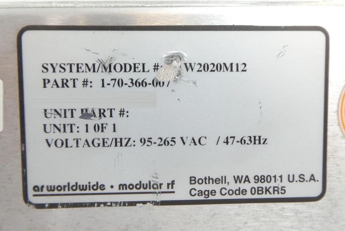 Used AR Amplifier Research 1-70-366-007 Wideband RF Power Amplifier KAW2020M12 Spare