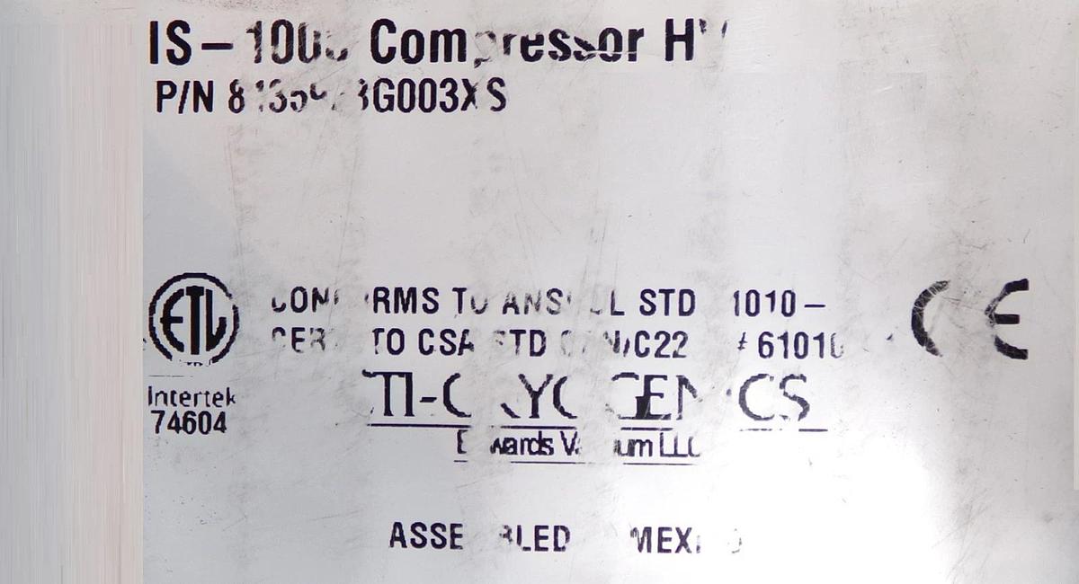 Refurbished CTI-Cryogenics 8135928G003XS IS-1000 Compressor HV Edwards OEM Refurbished