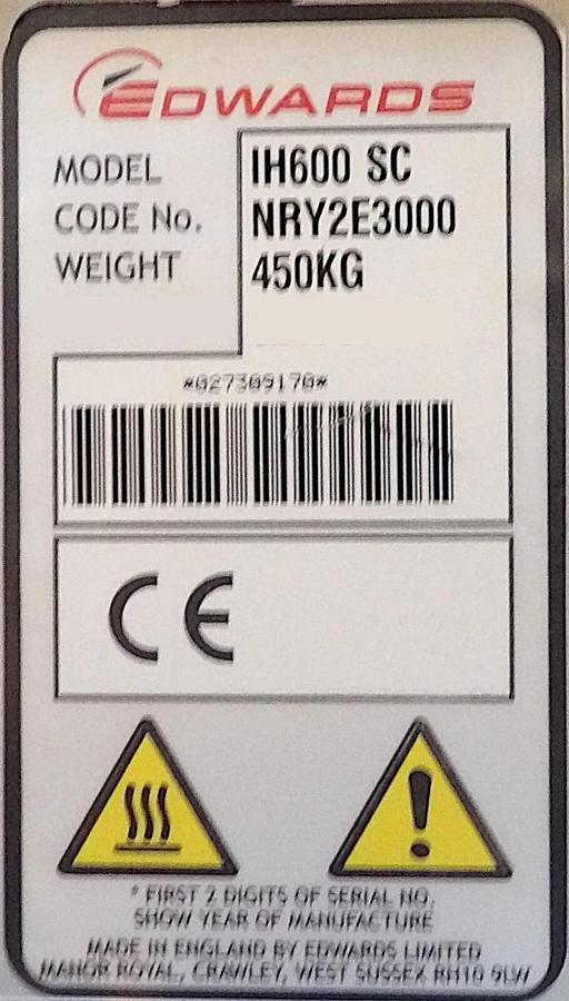 Refurbished iH 600 SC Edwards NRY2E3000 Vacuum Dry Pump Super Cooled IH600SC OEM Refurbished