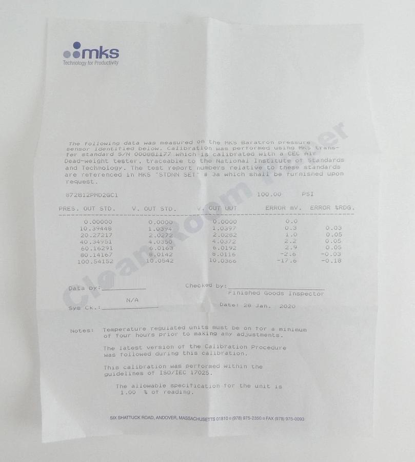 MKS Instruments 87B12PMD2GC1 Baratron Pressure Transducer New