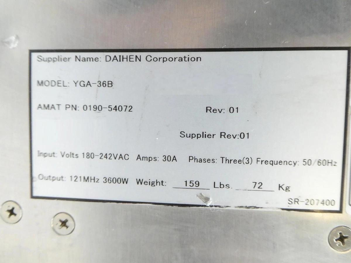 Used Daihen YGA-36B RF Generator AMAT Applied Materials 0190-54072 Untested Surplus