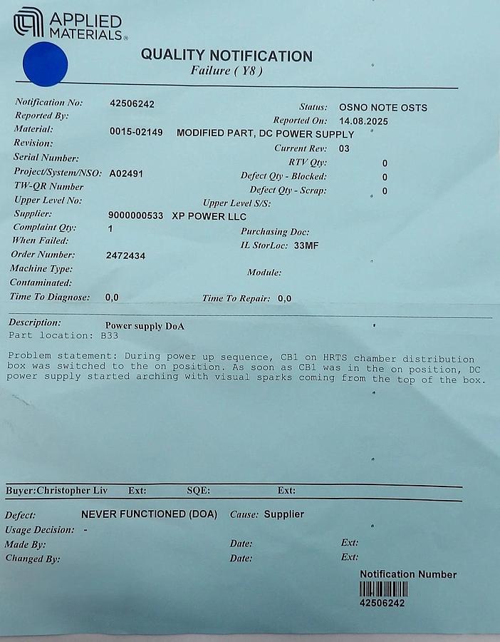 XP Power 101261 Power Supply AMAT Applied Materials 0015-02149 New Surplus