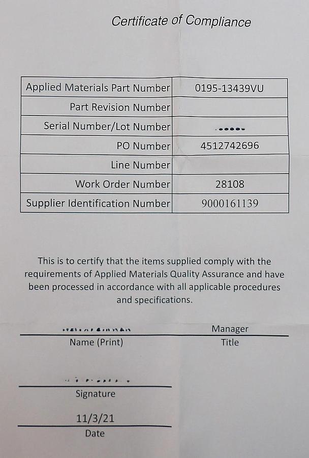 Refurbished VAT 95238-PAGQ-ADH5 Butterfly Valve AMAT 0195-13439 Manufacturer Refurbished