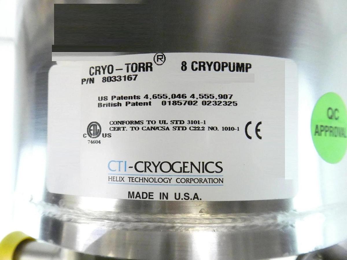 Used CTI-Cryogenics 8033167 High Vacuum Pump CRYO-TORR 8 CRYOPUMP Working Surplus