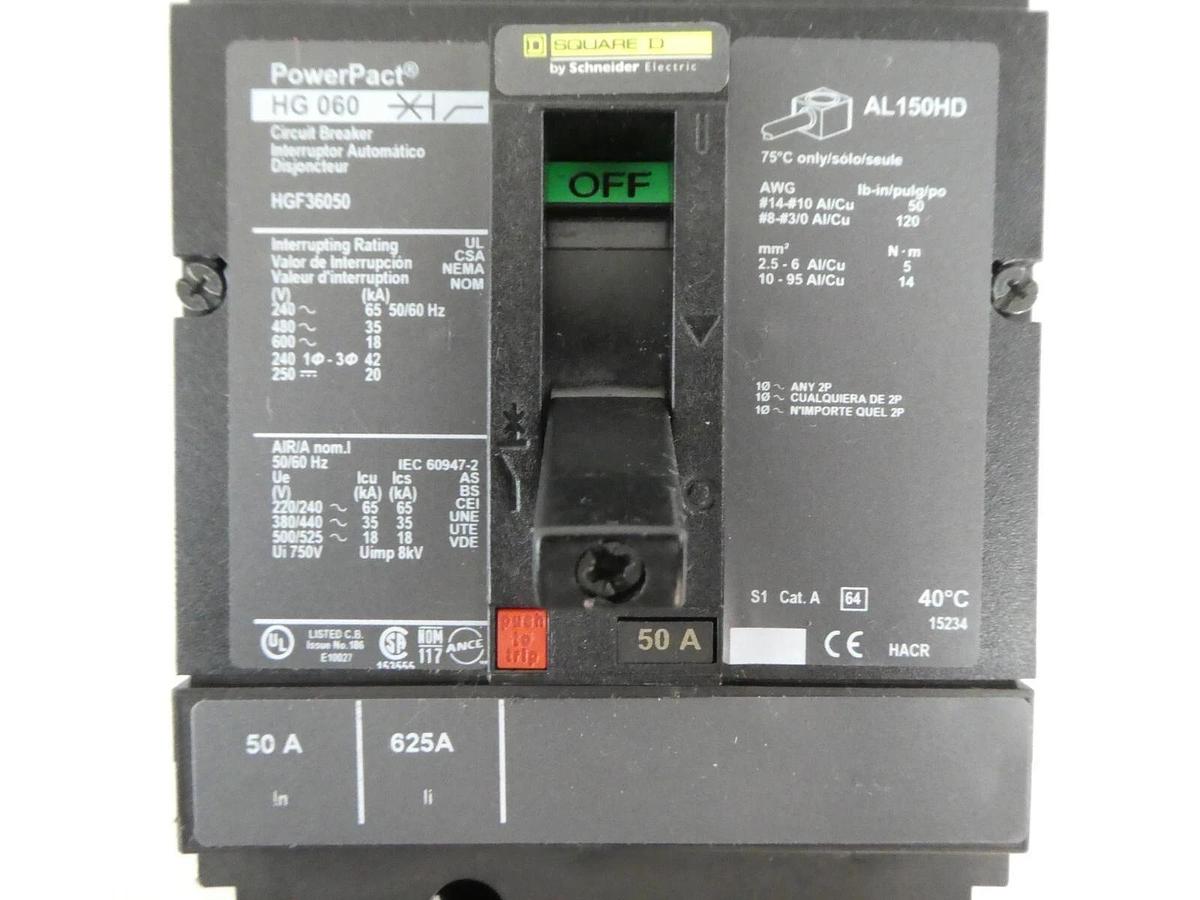 Used Square D HGF36050 Circuit Breaker PowerPact HG 060 Reseller Lot of 2 Working