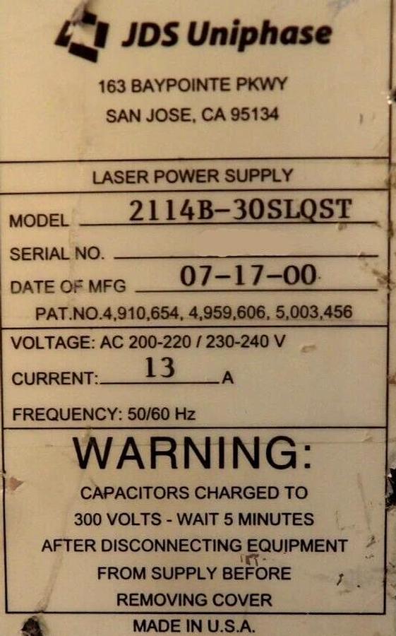 Used 2114B-30SLQST JDS Uniphase Laser Power Supply Module Dented Surplus