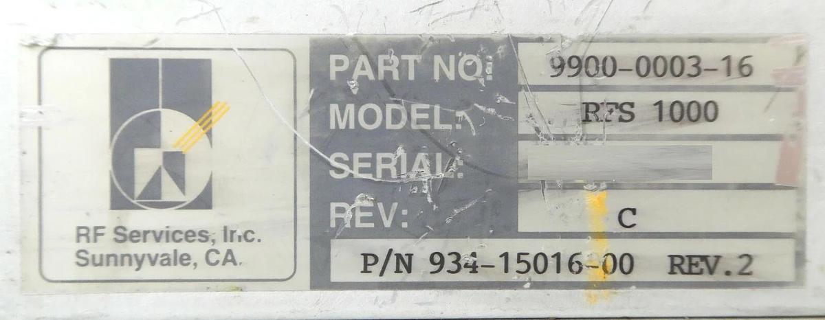 Used RF Services 9900-0003-16 RF Match RFS 1000 Mattson 934-15016-00 Working Surplus