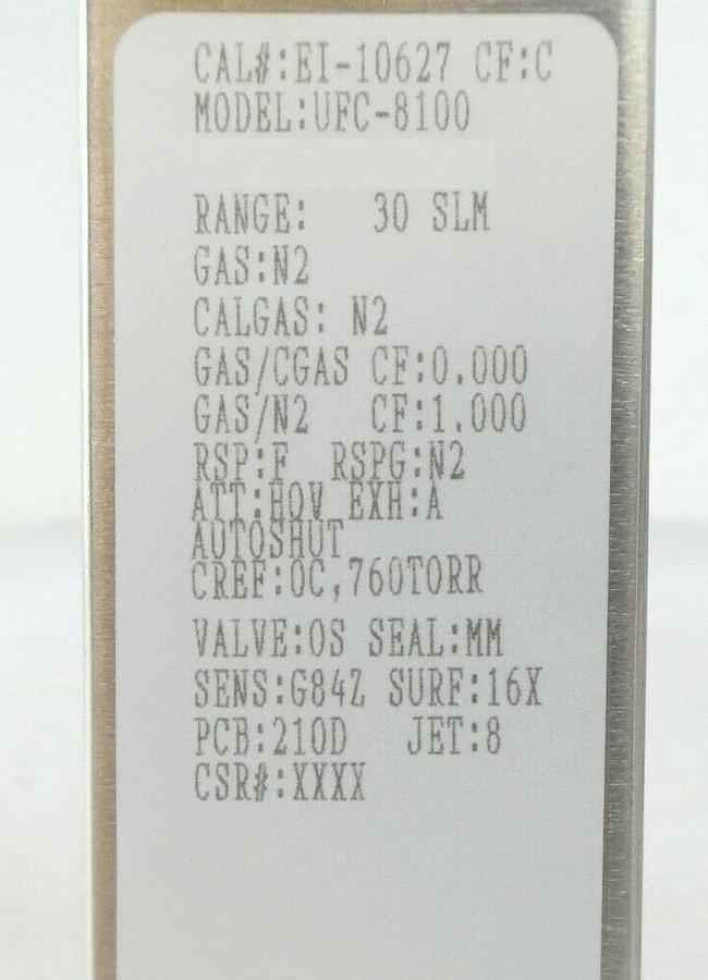 UNIT Instruments UFC-8100 Mass Flow Controller MFC 30SLM N2 Mattson 37100440 New