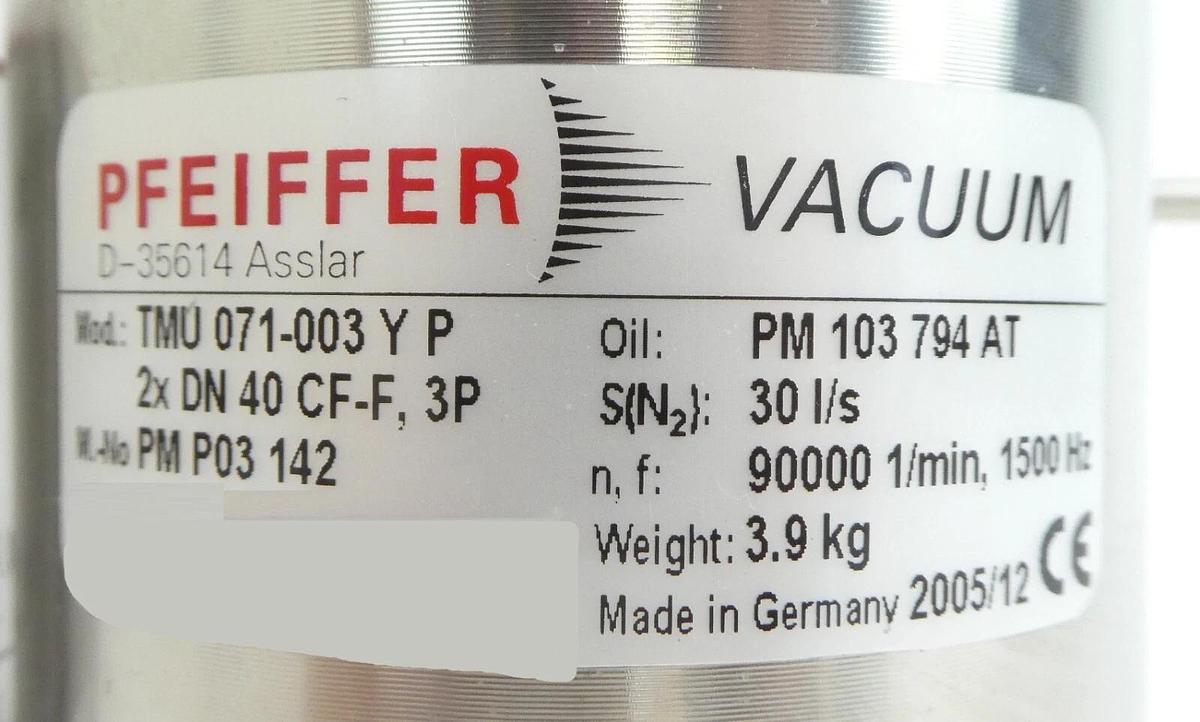 Used TMU 071-003 Y P Pfeiffer PM P03 142 Turbomolecular Pump w/TC100 Turbo Working