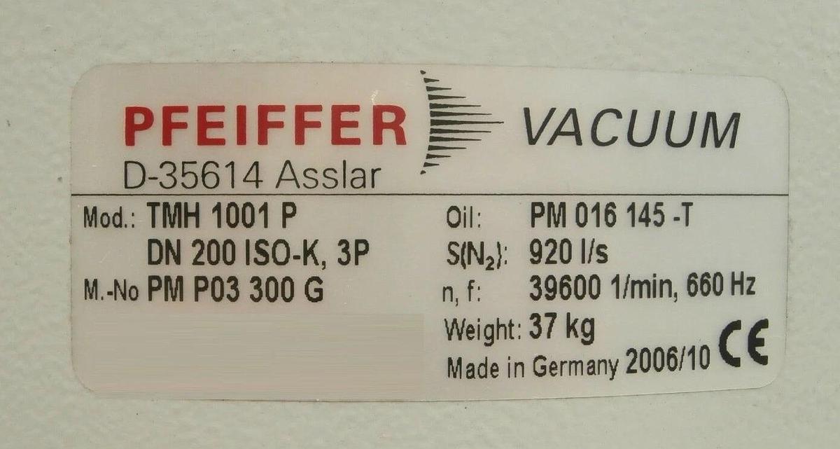 Used TMH 1001 P Pfeiffer Vacuum PM P03 300 G Turbomolecular Pump Turbo Tested Working