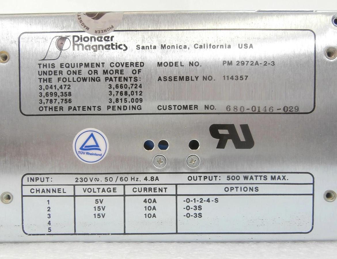 Pioneer Magnetics PM 2972A-2-3 DC Power Supply 114357 SVG 680-0146-029 New