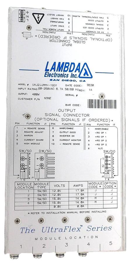 Used Lambda Electronics UAJ2JJMMX-1931 Power Supply Module UltraFlex Series Working