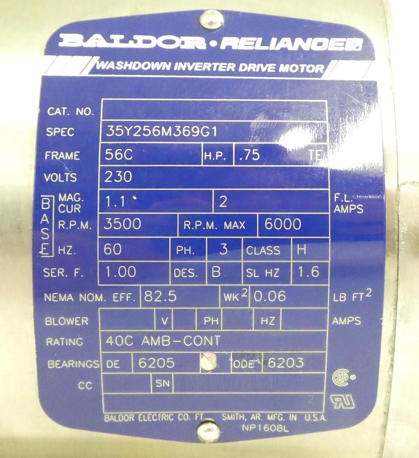 Baldor 35YZ56M369G1 Washdown Inverter Drive Motor Assembly LAM New Surplus