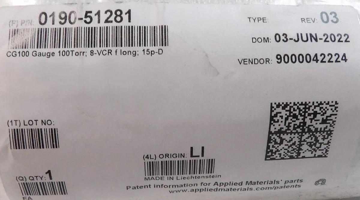 Inficon CG100 Capacitance Gauge AMAT Applied Materials 0190-51281 Lot of 3 New