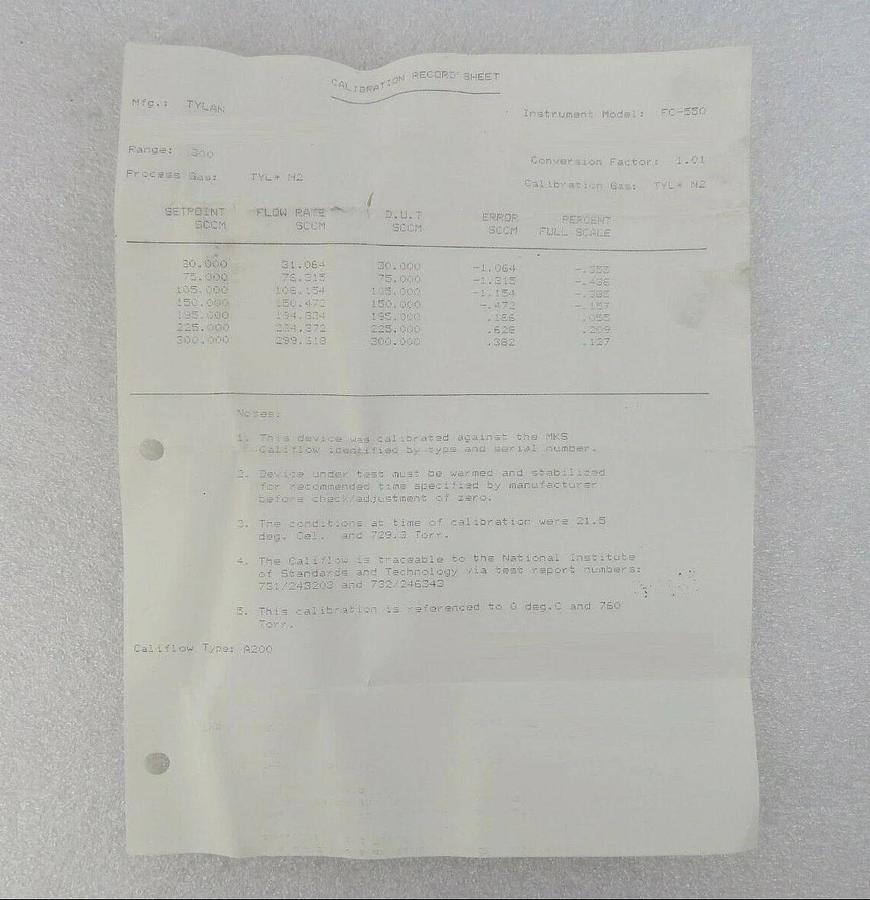 Used Tylan FC 550-1 Mass Flow Controller MFC 300 SCCM H2 FC Series Refurbished