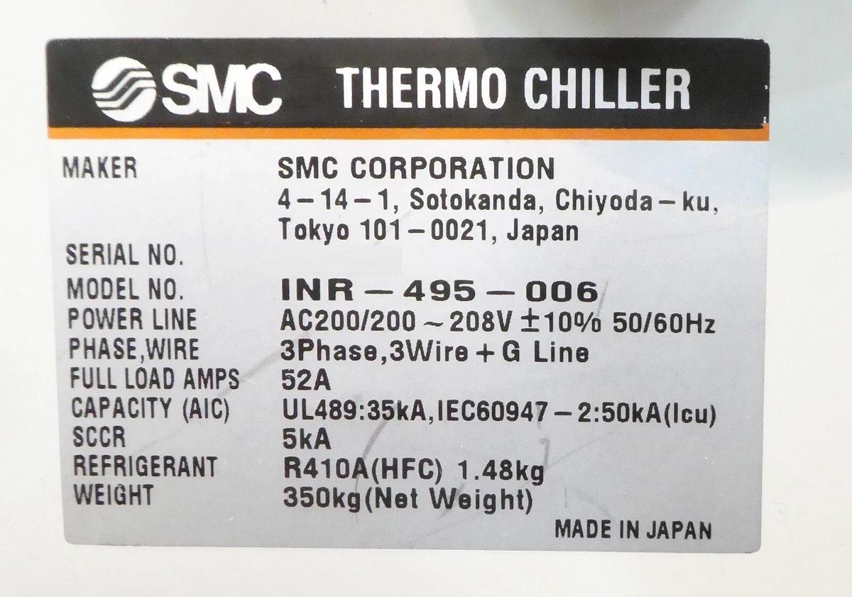 Used SMC INR-495-006 Recirculating THERMO CHILLER INR Series Working Surplus