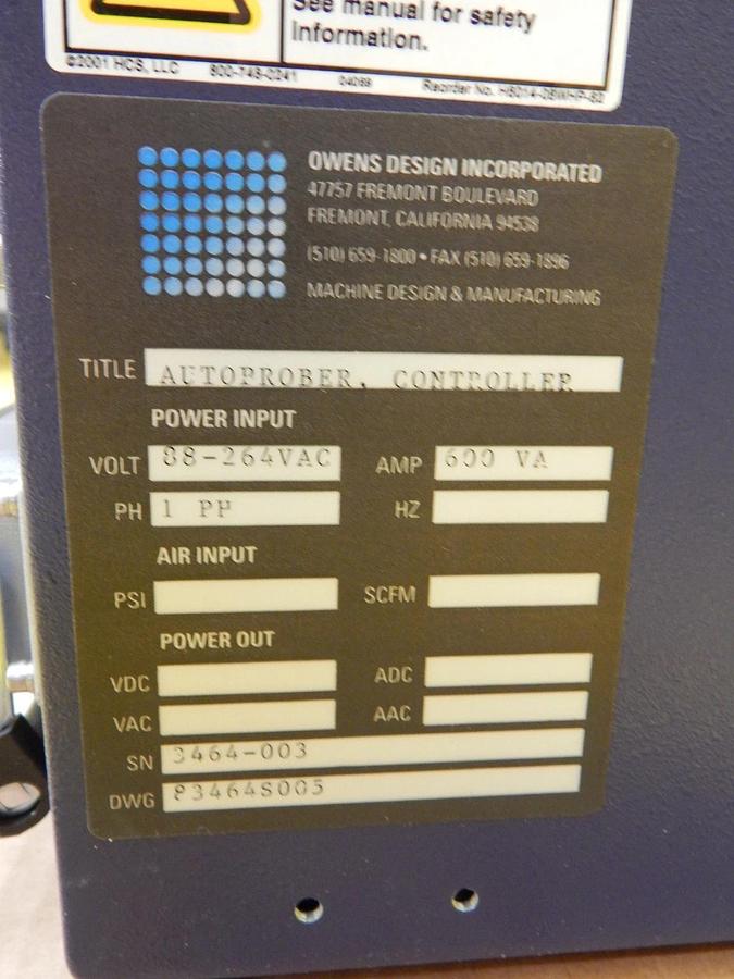 Used Owens Design 3464-003 Sapphire Tester Autoprober with Controller Untested As-Is