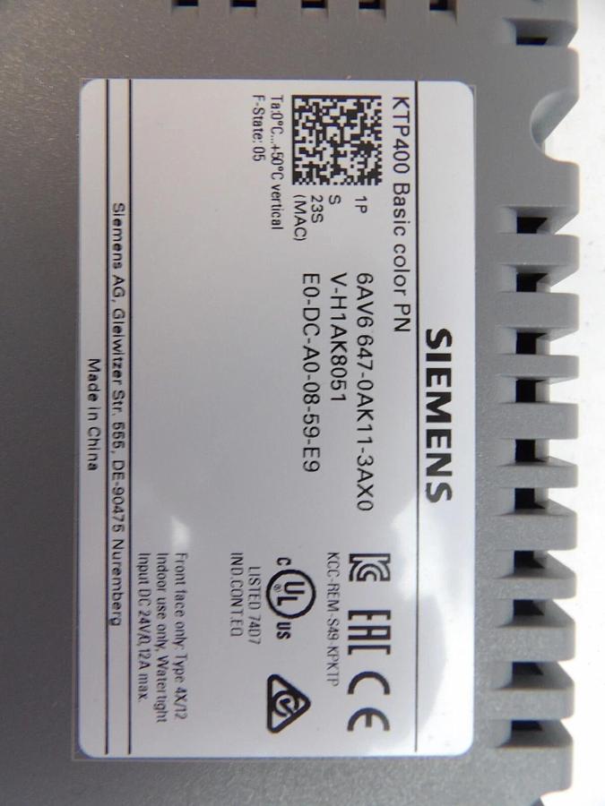 Siemens 6AV6 647-0AK11-3AX0 4" LCD Interactive Touch Screen KTP400 Comfort New