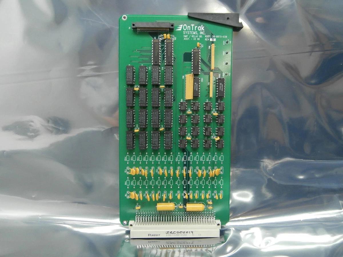 Used OnTrak Systems 28-8875-038 SMIF Relay Board PCB Card - CE 96 Used Working