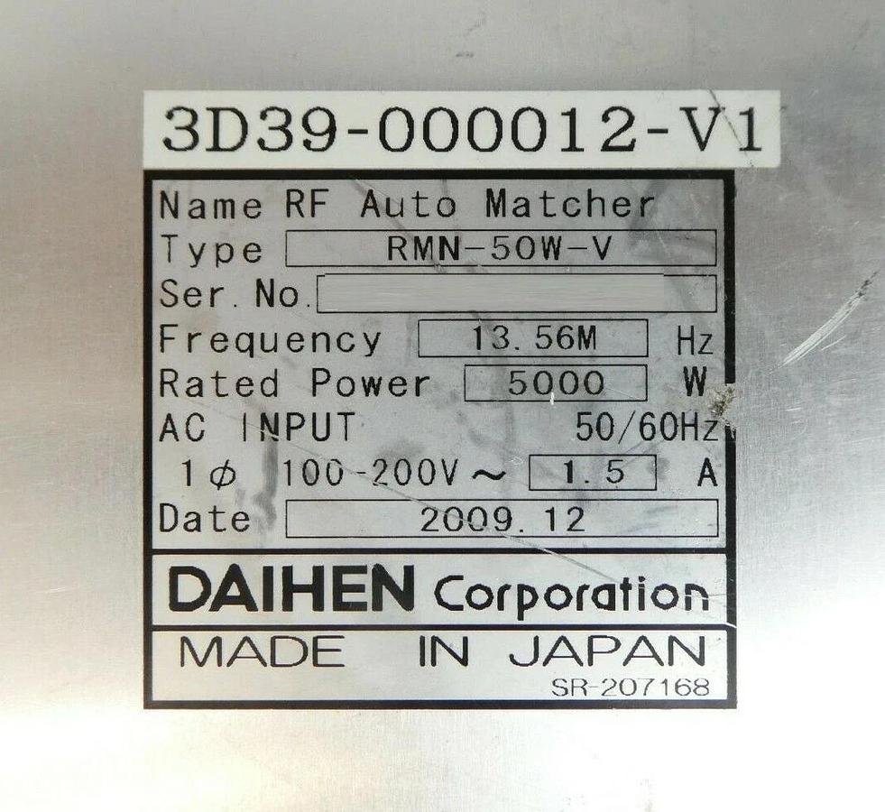 Used Daihen RMN-50W-V RF Auto Matcher TEL Tokyo Electron 3D39-000012-V1 Working