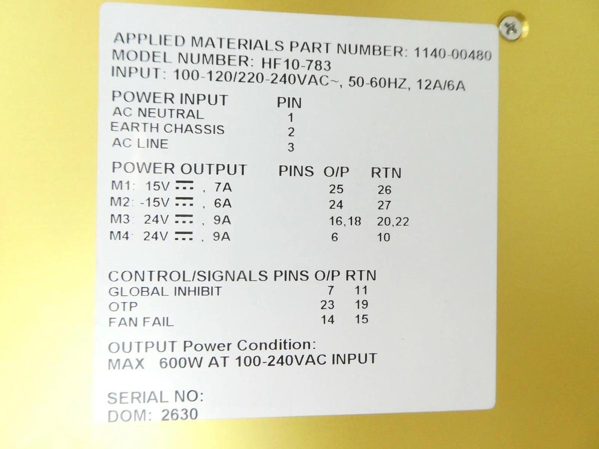 Used AMAT Applied Materials 1140-00480 Rack Mount Power Supply HF10-783 Working