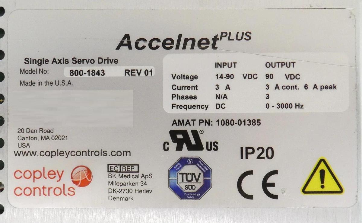 Used Copley Controls 800-1843 Single Axis Servo Drive Accelnet Plus Working Surplus