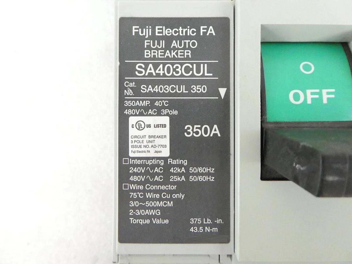 Used Fuji Electric FA SA403CUL 350A Industrial Auto Breaker Working Surplus