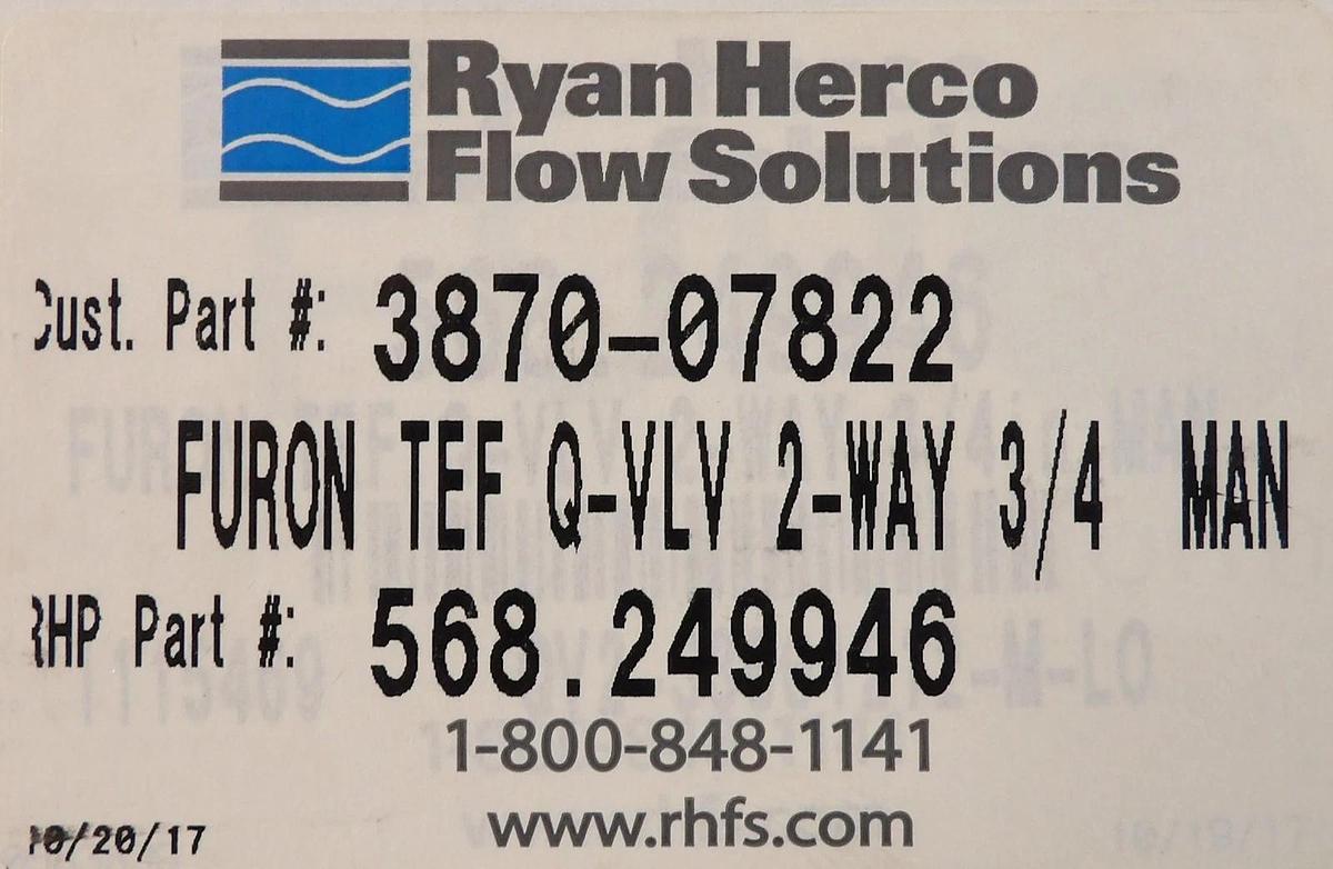 Furon QV2-S3001216NC Manual 2-Way Valve Lot of 3 New