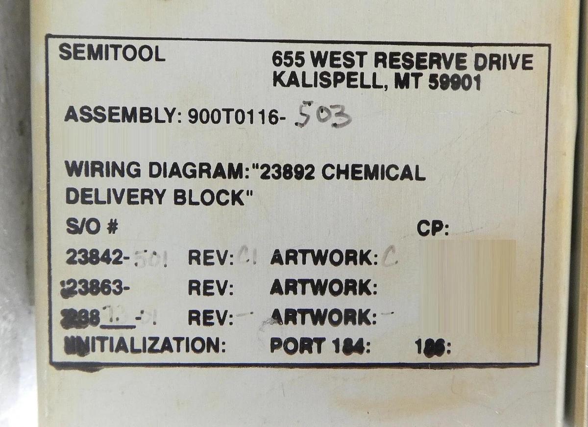 Used Semitool 900T0116-503 Millennium Chemical Delivery Block Module 23892 Working