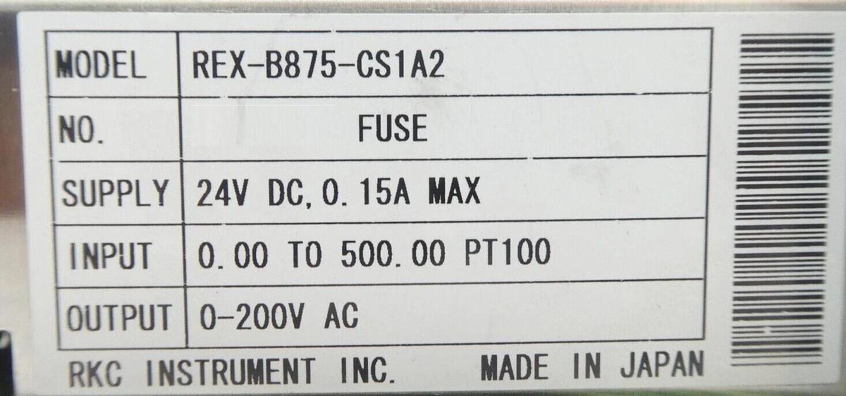 Used RKC Instrument REX-B875-CS1A2 Temperature Controller TEL Lithius Working Surplus