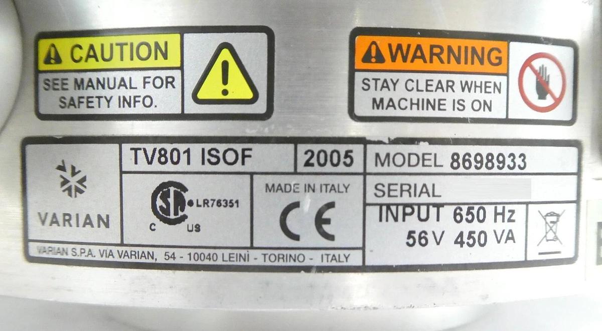 Used TV801 ISOF Varian 8698933 Turbomolecular Pump Turbo Spectrometer Working Spare