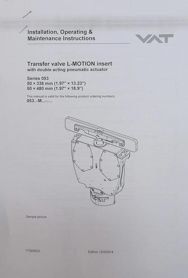 VAT 05312-MI24-AIH1 Transfer Valve L-MOTION Insert w/Gate 719677 New