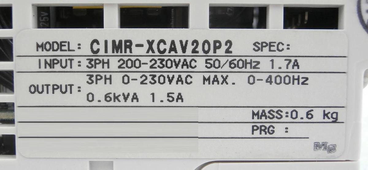 Used Yaskawa CIMR-XCAV20P2 Digital Inverter VS mini JVOP-120 200V 3 Phase 0.2kW Spare