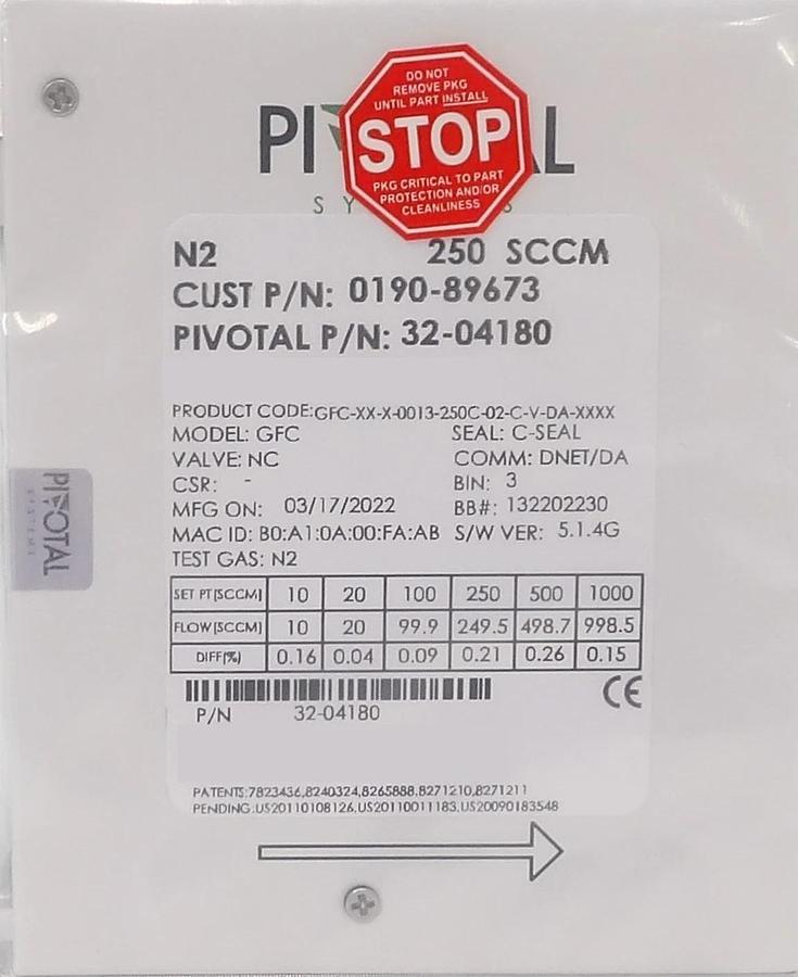 Pivotal Systems 32-04180 Mass Flow Controller MFC AMAT 0190-89673 New Surplus