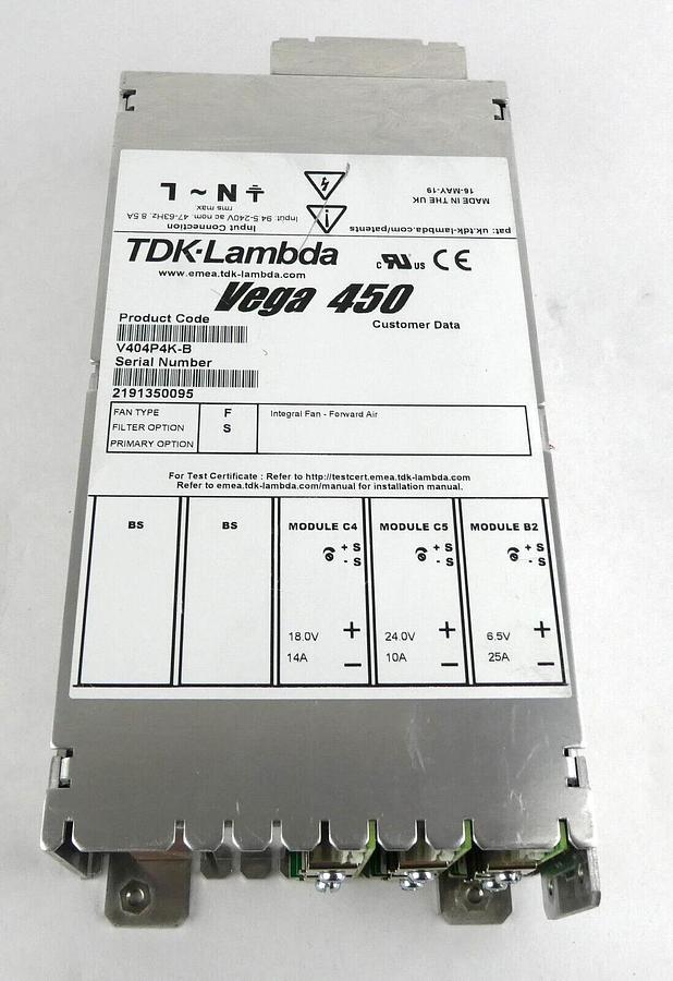 Used TDK-Lambda V404P4K-B Modular Power Supply Vega 450 Working Surplus