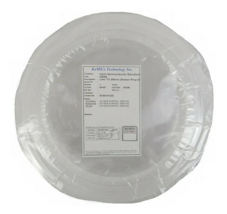 Used KoMiCo Technology Quartz Liner T/V 200mm Shadow Ring Cleaned Working Surplus