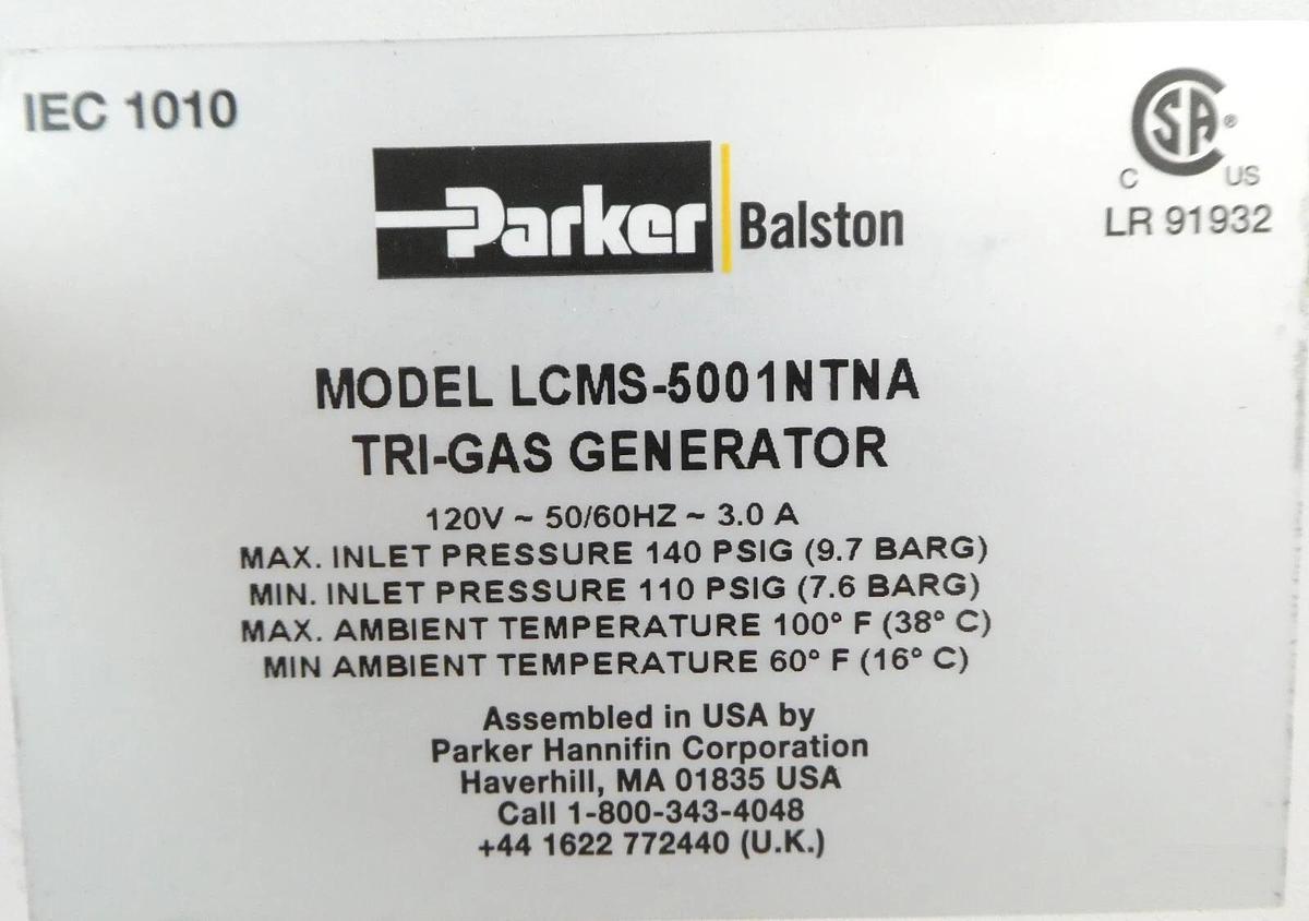 Used Parker Balston LCMS-5001NTNA LC/MS Tri-Gas Generator Source 5000 Spare Surplus