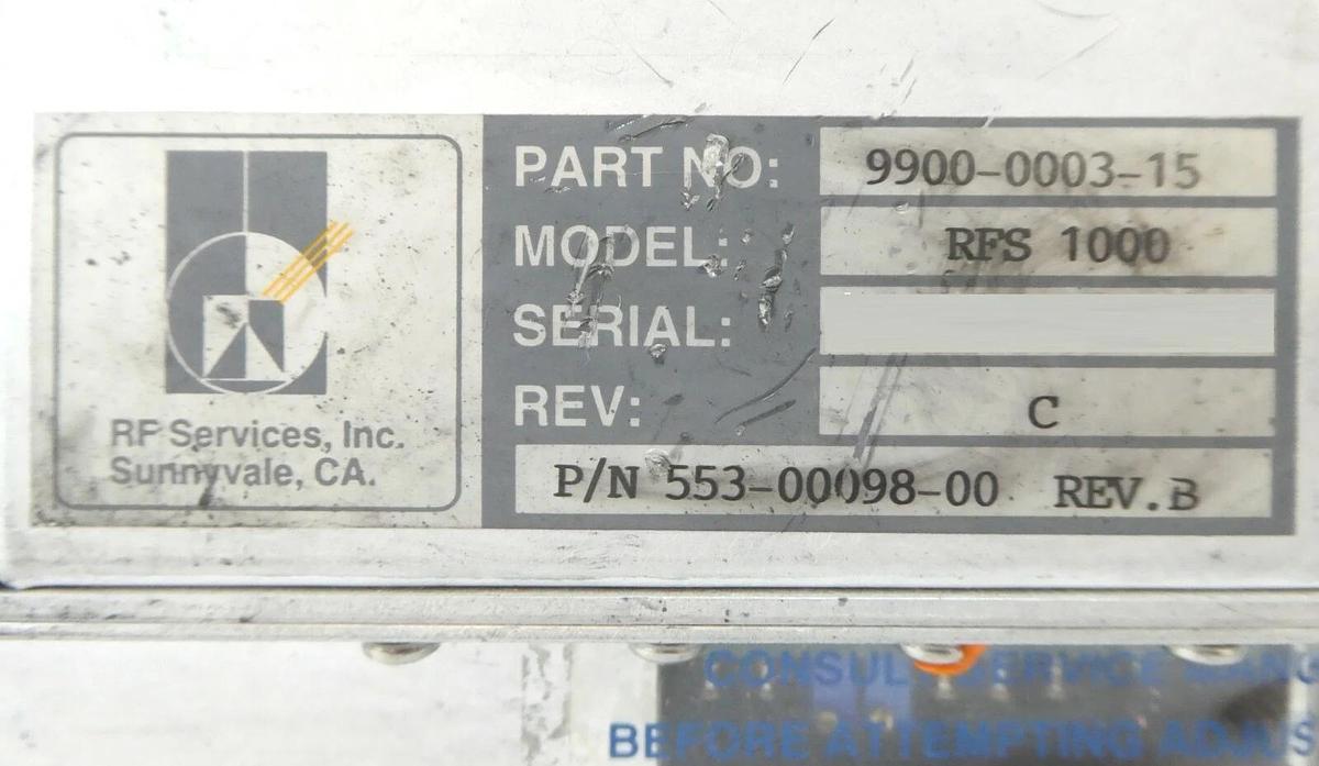 Used RF Services 9900-0003-15 RF Match RFS 1000 Mattson 553-00098-00 Untested As-Is