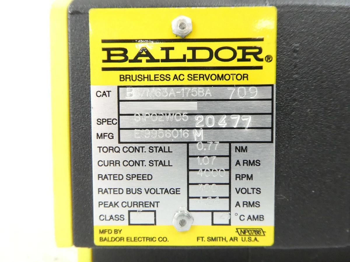 Used Baldor BS/M63A-175BA 709 Brushless AC ServoMotor S1P01W05 BSM63A-175BA Working