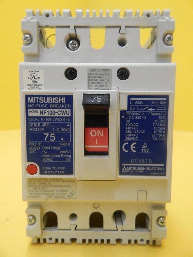 Used Mitsubishi NF100-CWU3 075 Circuit Breaker NF100-CWU Reseller Lot of 4 Used