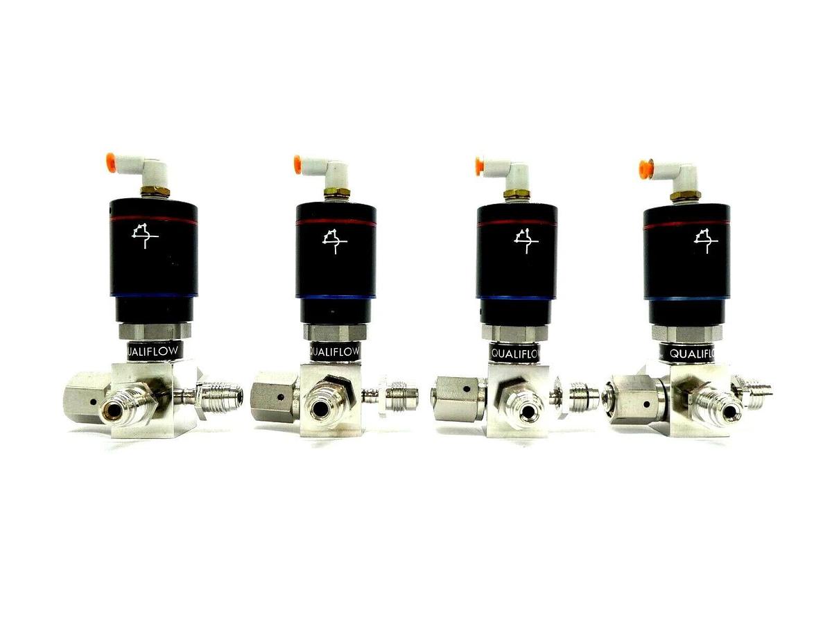 Used Qualiflow 2x10-9atm.cm3/Sec 4-Way Pneumatic Valve Lot of 4 Working Surplus