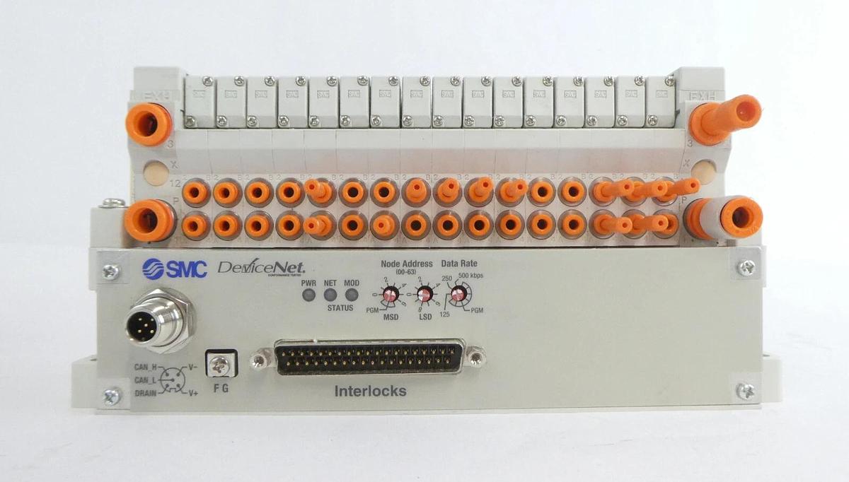 Used SMC VV5Q11-16-X1602 16-Port Manifold Module EX420-SDN2 Lot of 2 Working Surplus