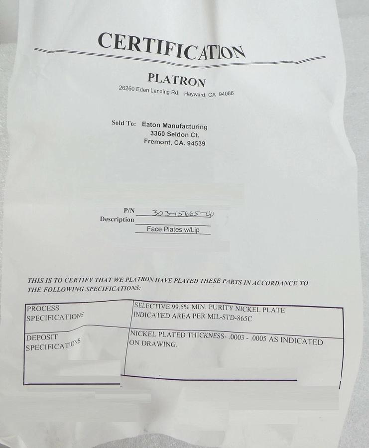 Mattson Technology 303-15665-00 A3 CVD Faceplate with Lip New Surplus