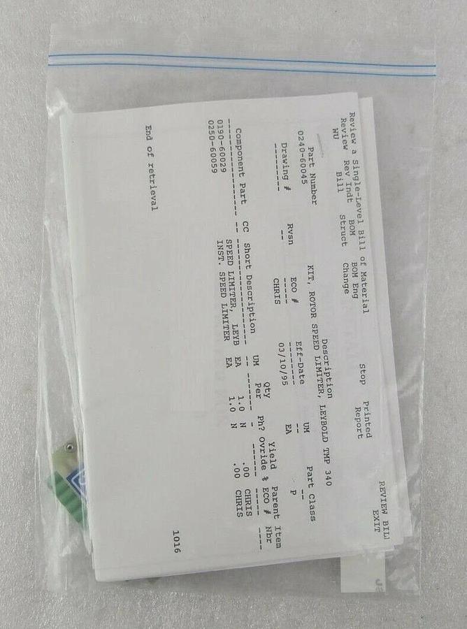 AMAT Applied Materials 0240-60045 Leybold TMP-340 Speed Limiter Kit Lot 10 New