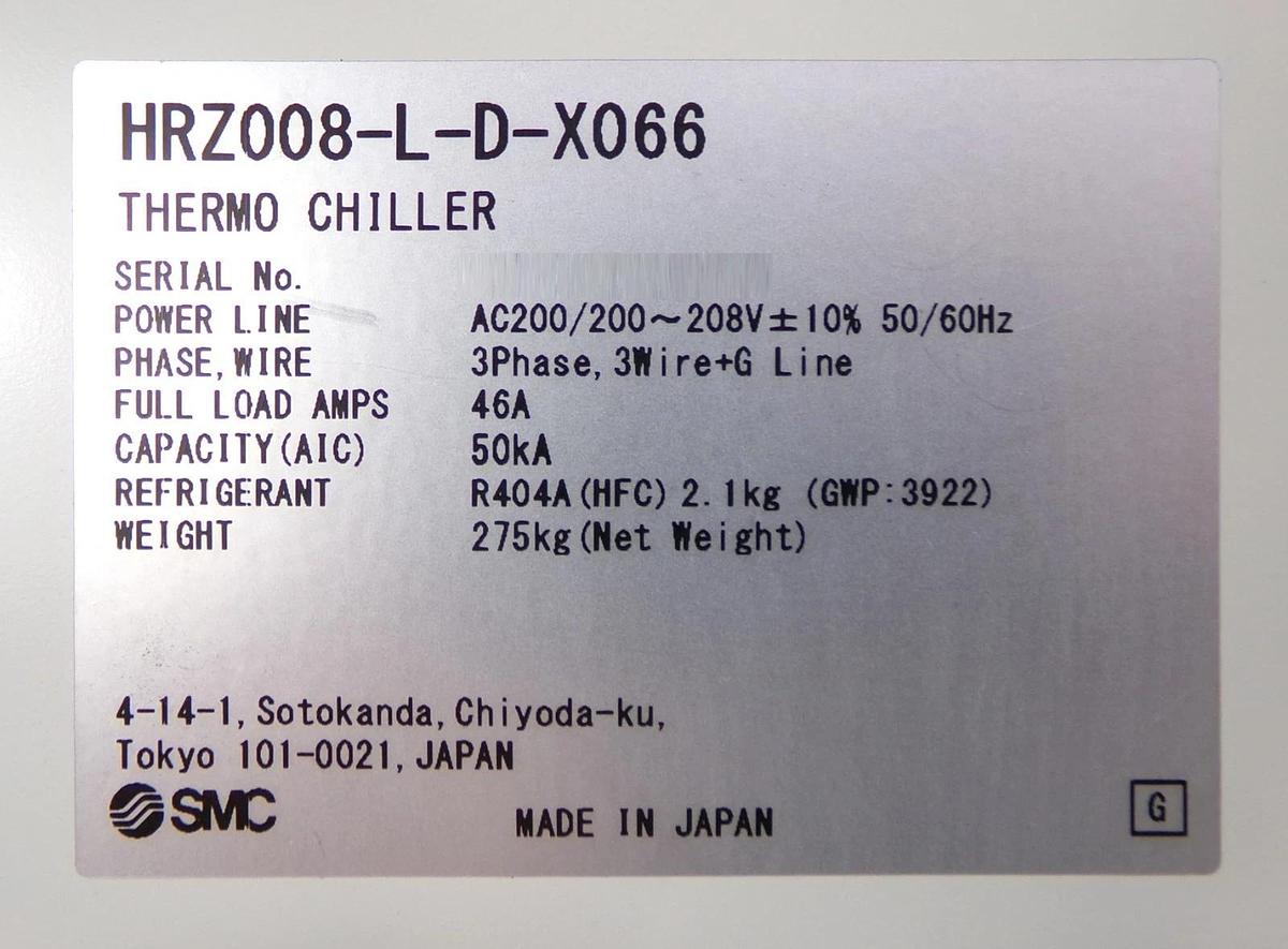 Used SMC HRZ008-L-D-X066 Recirculating Chiller THERMO CHILLER HRZ Series Surplus
