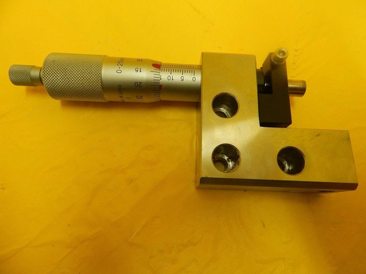 Used Mitutoyo 0-25mm Micrometer Head 0.01mm Ratchet Stop KLA-Tencor 5107 Used Working